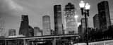 Panoramic The Houston Skyline on the Sabine Street Bridge landscape black and white Photography