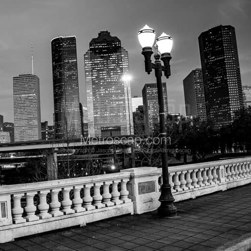Houston Black and White Photography of The Houston Skyline on the Sabine Street Bridge The Houston Skyline on the Sabine Street Bridge -- Houston Black and White Photography