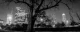 Panoramic The Houston Skyline in Buffalo Bayou landscape black and white Photography