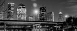 Panoramic The Houston Skyline over Buffalo Bayou landscape black and white Photography