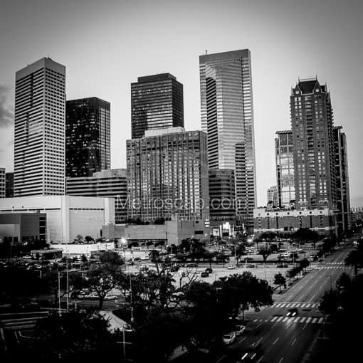 Houston Black and White Photography of A Northeast Section of the Houston Skyline A Northeast Section of the Houston Skyline -- Houston Black and White Photography