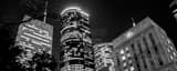 Panoramic The Shell Building and City Hall at Night landscape black and white Photography