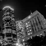 Square The Shell Building and City Hall at Night landscape black and white Photography