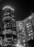 Vertical The Shell Building and City Hall at Night landscape black and white Photography