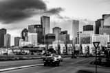 Horizontal Traffic Heading into Downtown Houston landscape black and white Photography