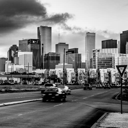 Traffic Heading into Downtown Houston -- Houston Black and White Photography