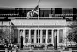 Horizontal Golden Eagles near the Indian World War Memorial black and white Photography
