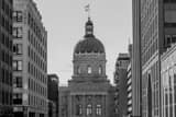 Horizontal The Indiana Statehouse from the Soldiers and Sailors Monument black and white Photography