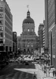 Vertical The Indiana Statehouse from the Soldiers and Sailors Monument black and white Photography