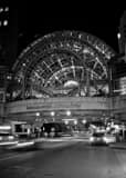 Vertical The Indianapolis Artsgarden over Washington Boulevard black and white Photography