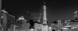 Panoramic Monument Circle and Ninja Warrior at Night black and white Photography