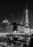 Vertical Monument Circle and Ninja Warrior at Night black and white Photography