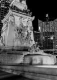 Vertical The Monument and Sheraton Hotel in Monument Circle black and white Photography