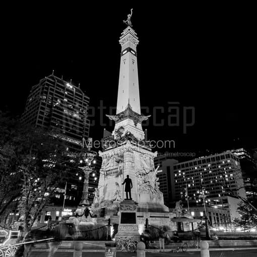 Indianapolis Monument Circle at Night -- Indianapolis Black and White Photography