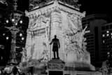 Horizontal The Oliver Morton Statue in Monument Circle black and white Photography