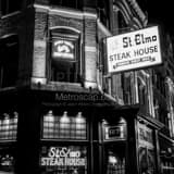 Square St. Elmo Steak House black and white Photography