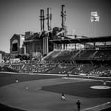 Square Victory Field and Citizens Thermal Power Plant black and white Photography