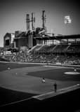Vertical Victory Field and Citizens Thermal Power Plant black and white Photography