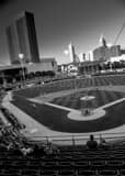 Vertical Victory Field and Indy Skyline black and white Photography