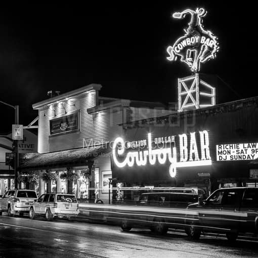 The Million Dollar Cowboy Bar at Night -- Jackson Hole Black and White Photos