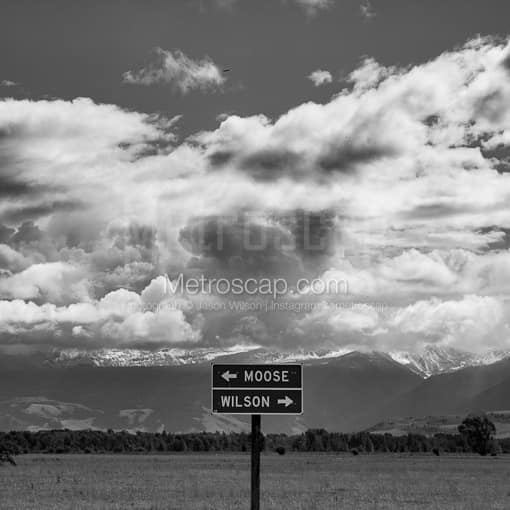 Moose Wyoming Sign -- Jackson Hole Black and White Photos