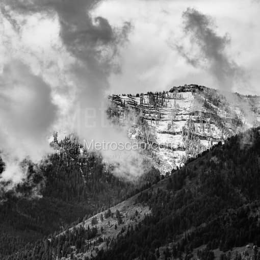 Rendezvous Mountain with Autumn Clouds -- Jackson Hole Black and White Photos