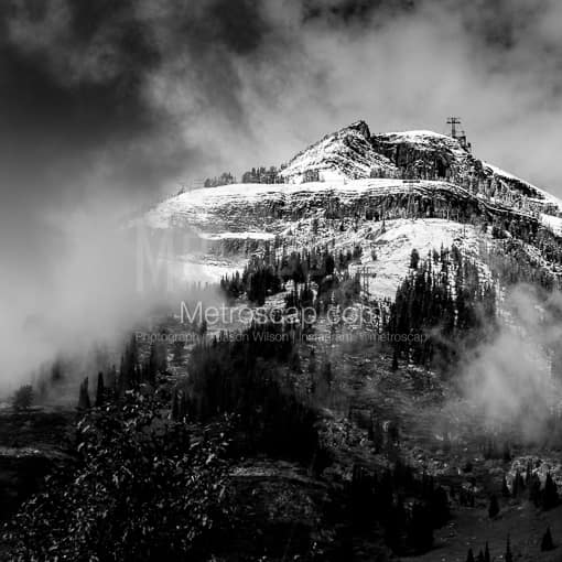 Rendezvous Mountain's First Snowfall of the Season -- Jackson Hole Black and White Photos