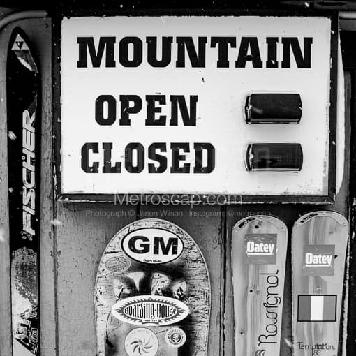 The Rendezvous Mountain Open-Closed Sign -- Jackson Hole Black and White Photos