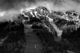 Horizontal The Jackson Hole Mountain Resort Tram Ascends Rendezvous Mountain black and white Photos