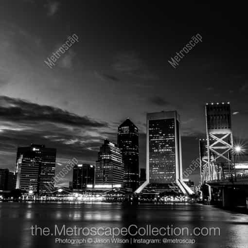 The Jacksonville Skyline at Night -- Jacksonville Black and White Photography