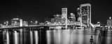 Panoramic The Jacksonville Skyline on the St Johns River Banks black and white Photos