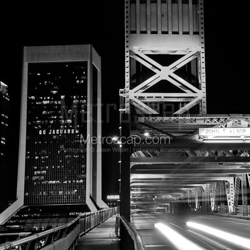 The Main Street Bridge and Modis Building -- Jacksonville Black and White Photography