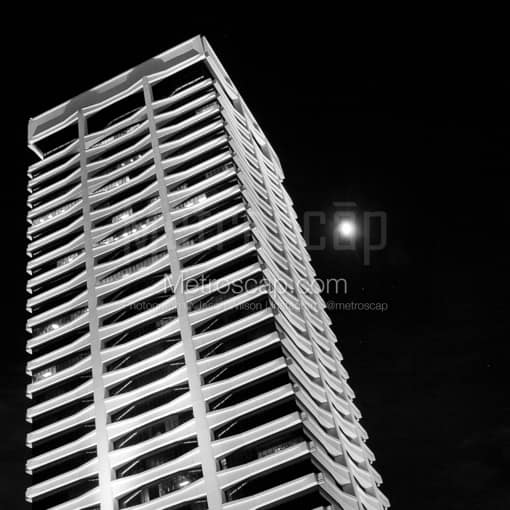 The Riverplace Building and Full Moon -- Jacksonville Black and White Photography