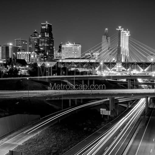 The Downtown Kansas City Skyline over 670 -- Kansas City Black and White Photos
