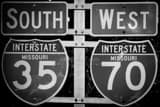 Horizontal I-35 and I-70 Highway Signs black and white Photos