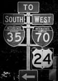 Vertical I-35 and I-70 Highway Signs black and white Photos