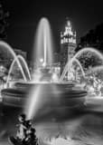 Vertical The JC Nichols Fountain at Night black and white Photos