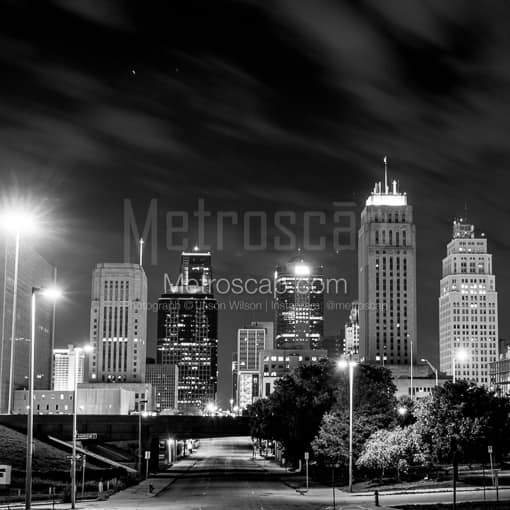 The Kansas City Skyline from 12th Street -- Kansas City Black and White Photos