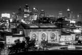 Horizontal The Kansas City Skyline at Night black and white Photos