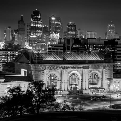 The Kansas City Skyline at Night -- Kansas City Black and White Photos