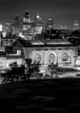 Vertical The Kansas City Skyline at Night black and white Photos