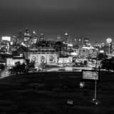 Square The KC Skyline at Night from WWI Monument black and white Photos