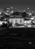 Vertical The KC Skyline at Night from WWI Monument black and white Photos