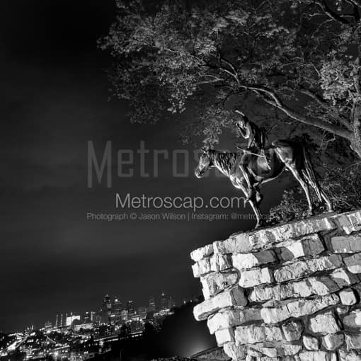 Kansas City Black and White Photos of The Sioux Scout Statue Overlooking Kansas City The Sioux Scout Statue Overlooking Kansas City -- Kansas City Black and White Photos