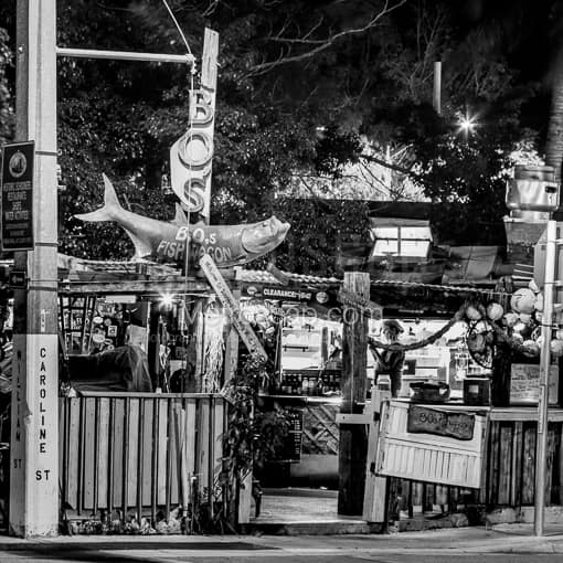 Bos Fishwagon at Night -- Key West Black and White Photography
