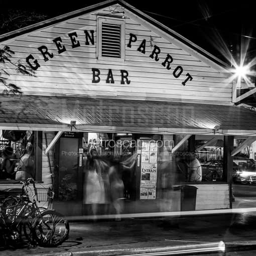 The Green Parrot Bar at Night -- Key West Black and White Photography