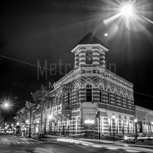 The Founded 1891 Building at Night -- Key West Black and White Photography