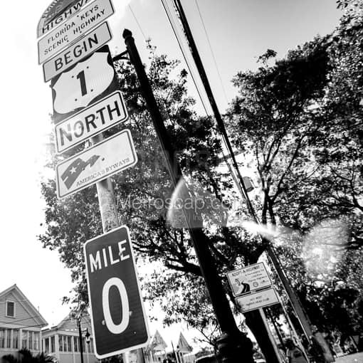 Mile Zero Sign -- Key West Black and White Photography