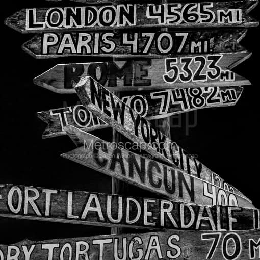 A Mileage Signpost -- Key West Black and White Photography