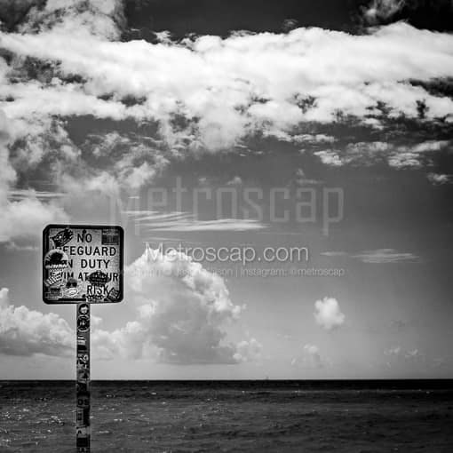 No Lifeguard on Duty Sign -- Key West Black and White Photography